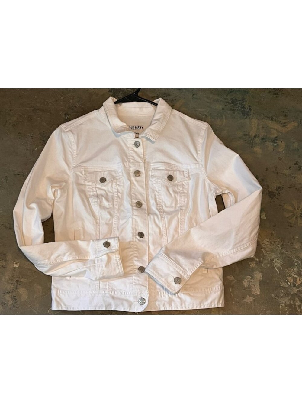 Old Navy Womens Size Medium White Denim Trucker Jacket Cotton Button Up